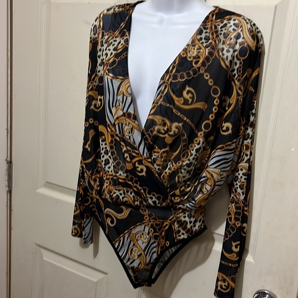 Zebra /leopard mixed print blouse bodysuit NWOT